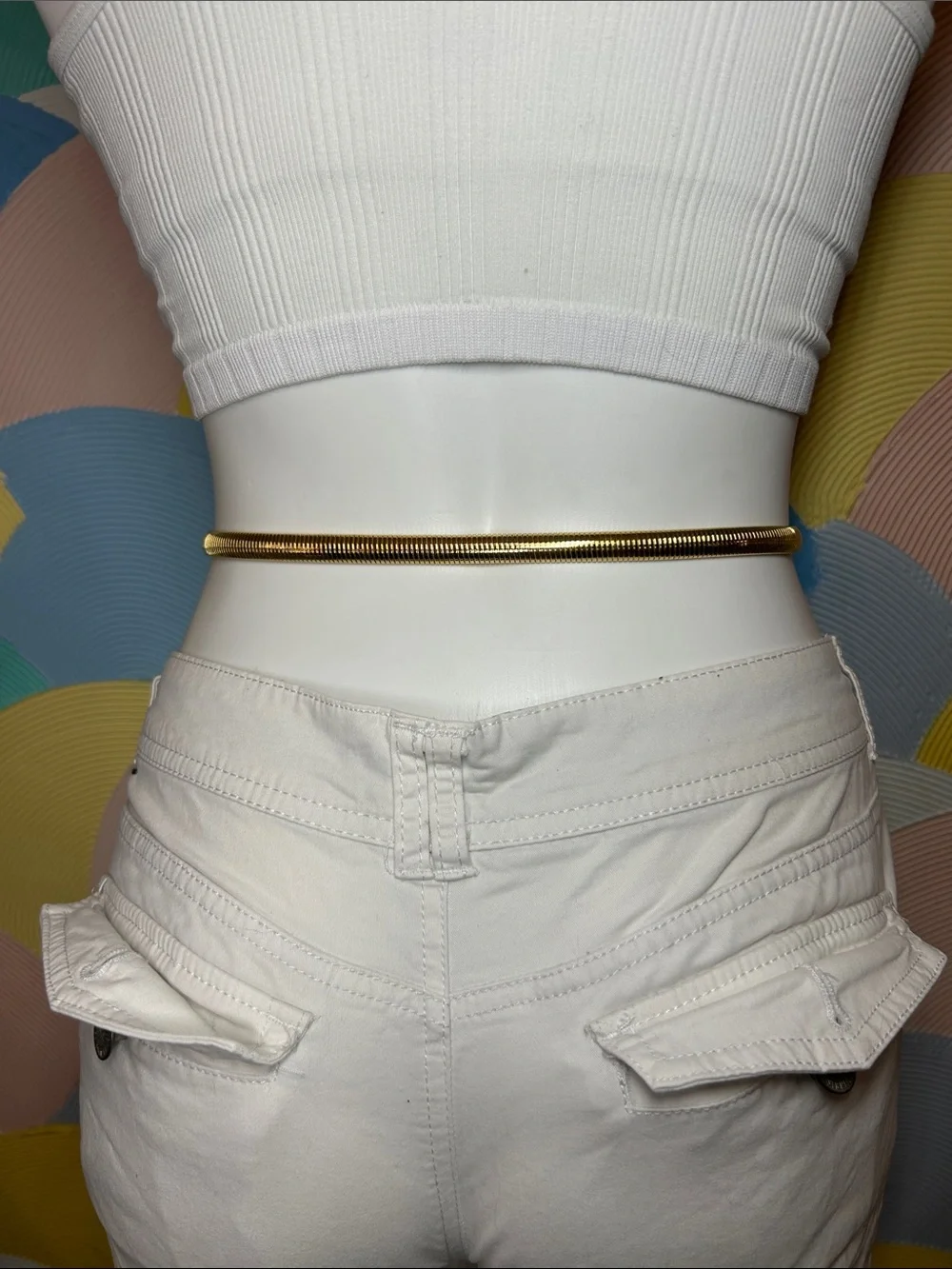 Vintage 1980s Gold Ribbed Metal Waist Chain Belt - Women Accessories